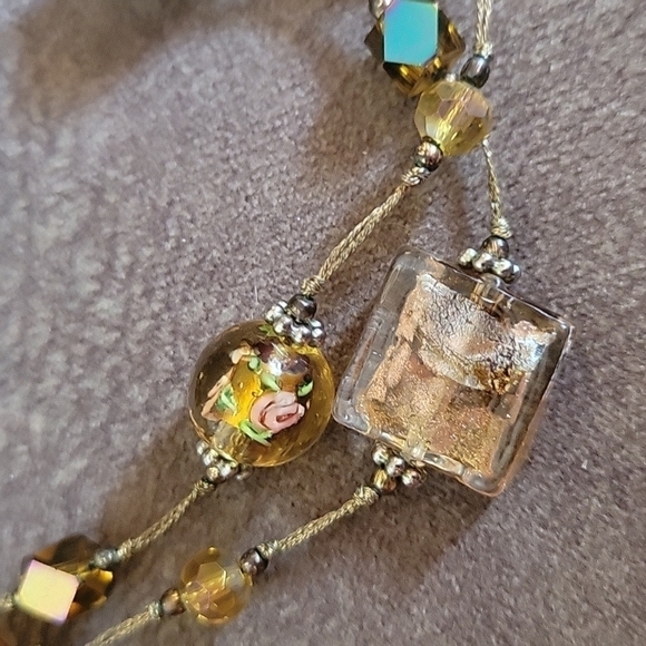 PREMIER DESIGNS Amber Foil Lampwork Glass Bead Chain Station Necklace - Picture 4 of 10